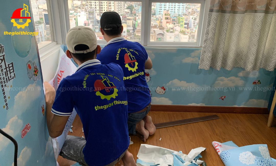 thi công giấy dán tường