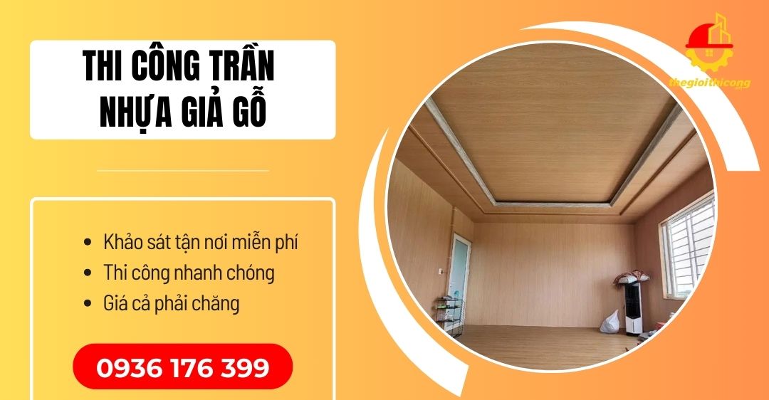 thi công trần nhựa giả gỗ